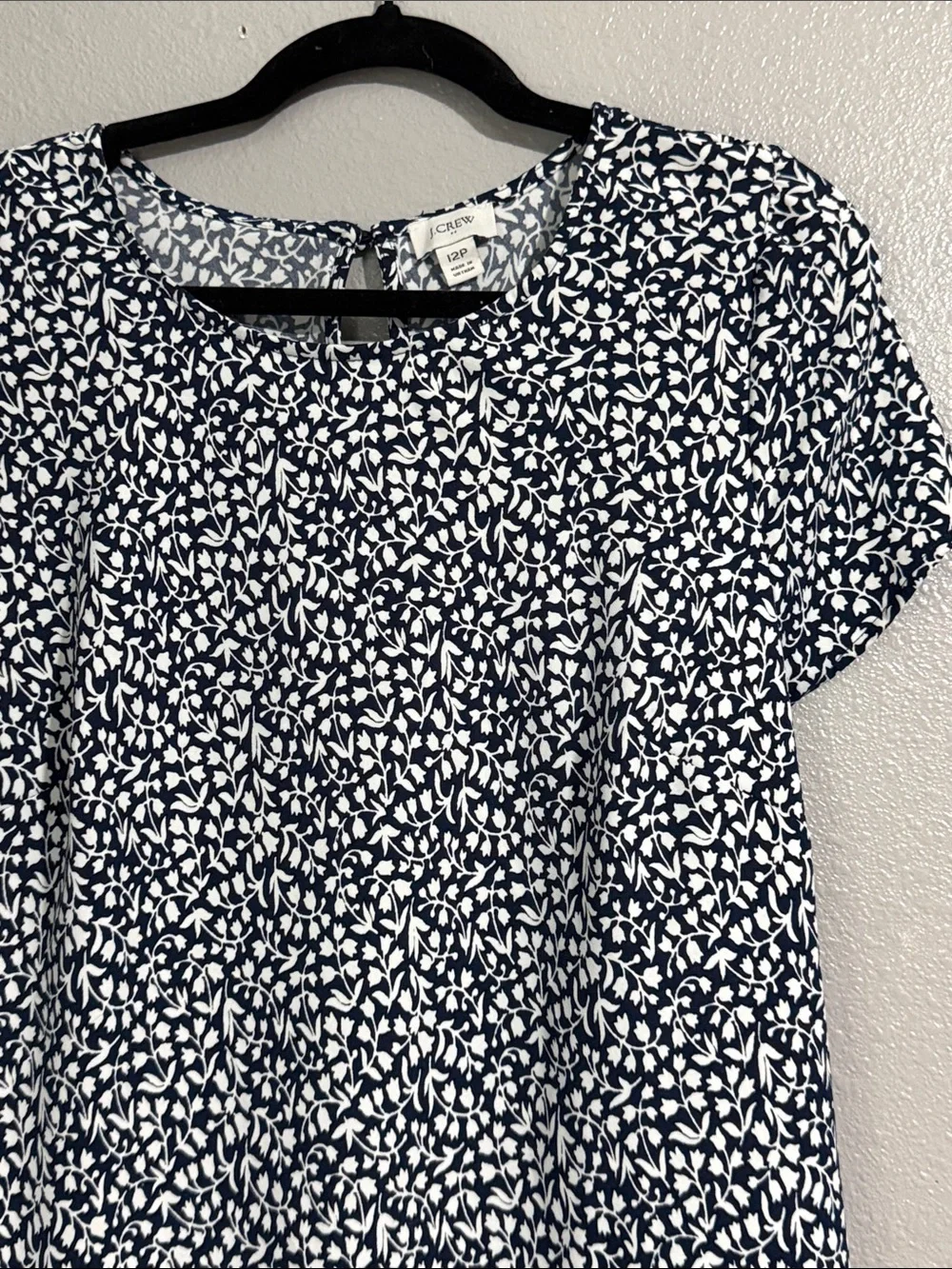 J. Crew Navy and White Printed Short Sleeve Dress
